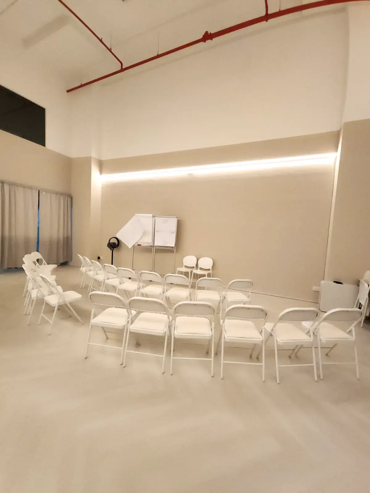 Tables and chairs set out for a seated session